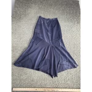 Suzanne Skirt Womens Small Blue Geometric Satin Flare Asymmetrical Hem Long